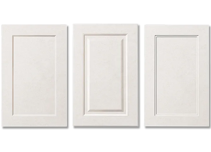 An image of three Primed cabinet doors, ready for paint.