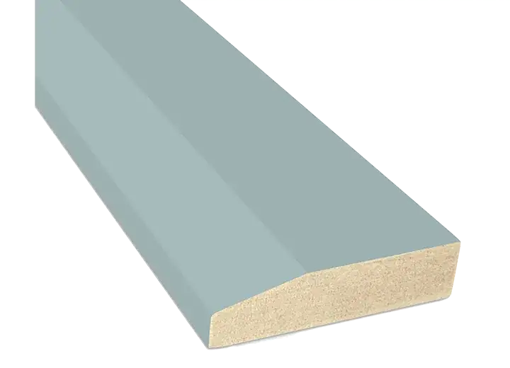 An image of a cross section of a decorative molding used for under cabinet light valence, showcasing a bevelled edge.