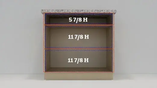 A photo of a computer generated image of a cabinet showing where drawer fronts will be placed.