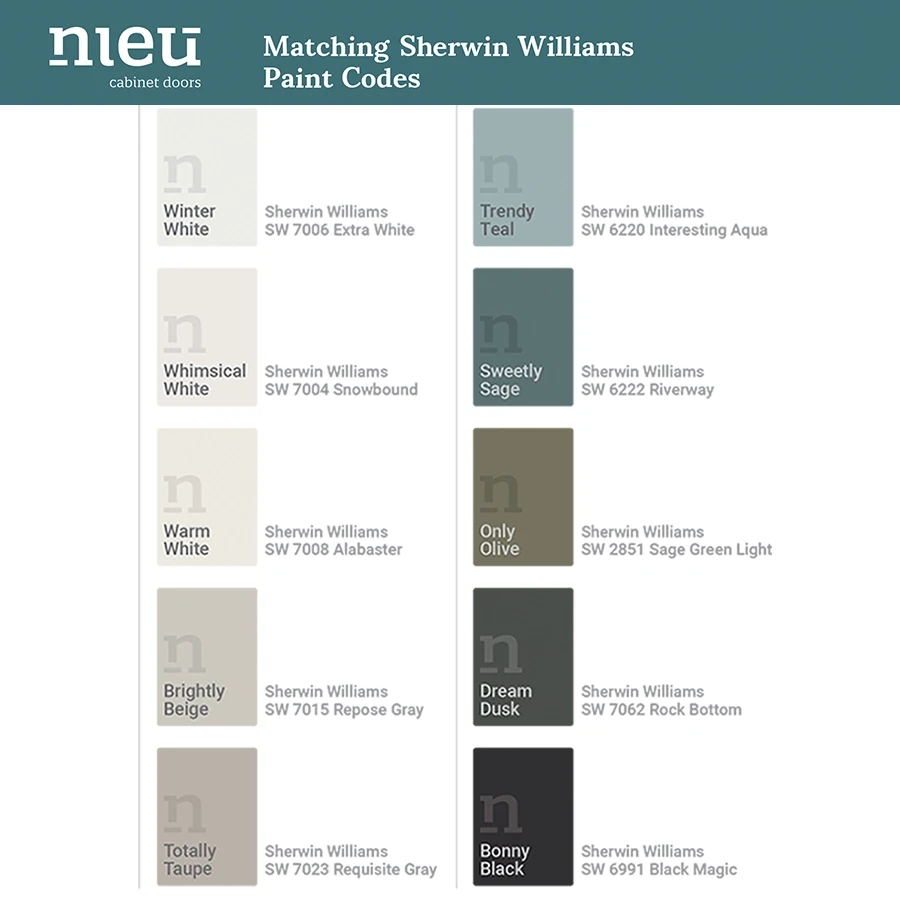 An image of paint swatches with listed names and paint codes.