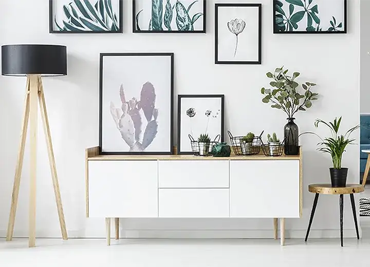 A photo of an IKEA Besta storage unit with white slab cabinet doors.