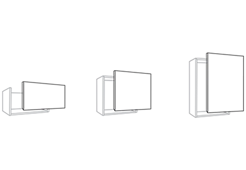 An illustration of three IKEA Besta storage units with varying door sizes.