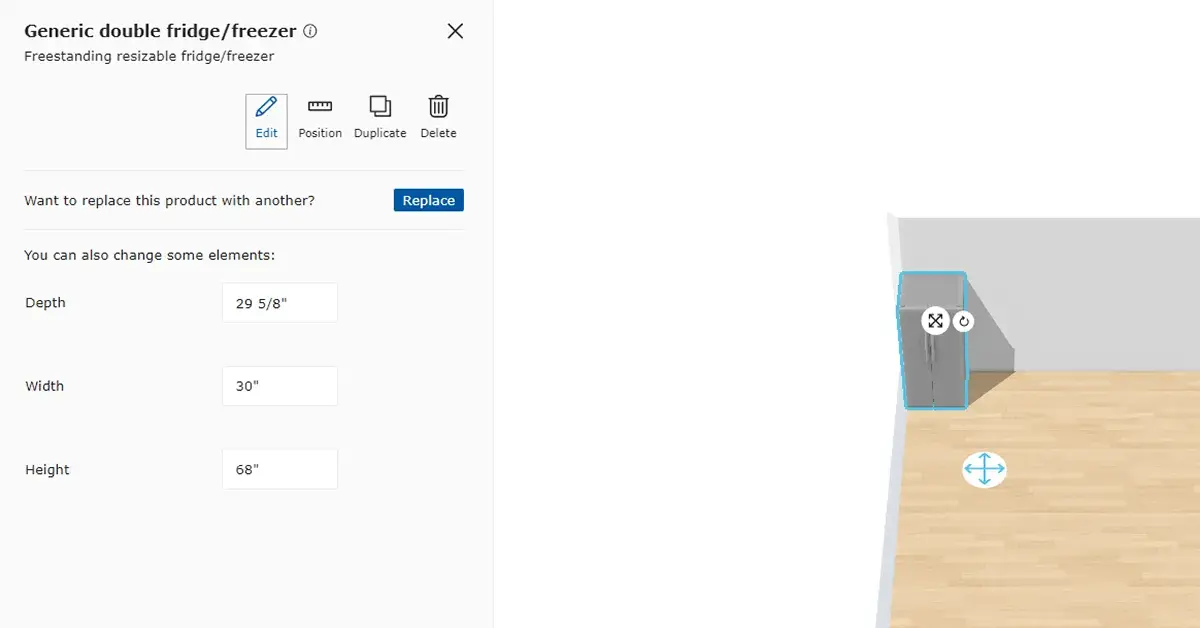 An image of the IKEA kitchen planner showing configurable appliances sizes.