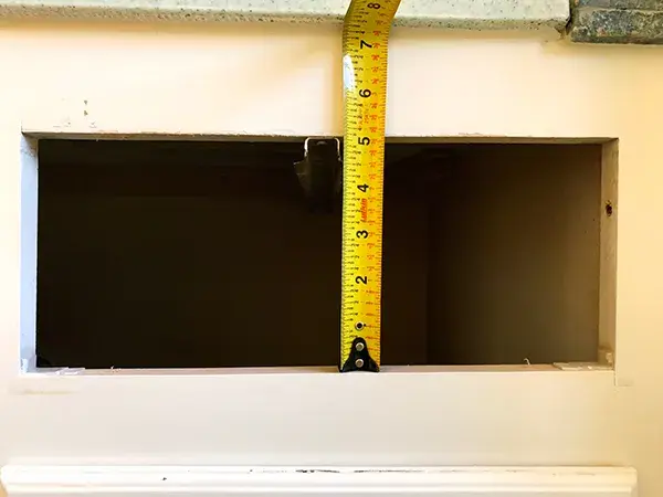 An image showing the inside frame height of a drawer opening on a bathroom vanity.
