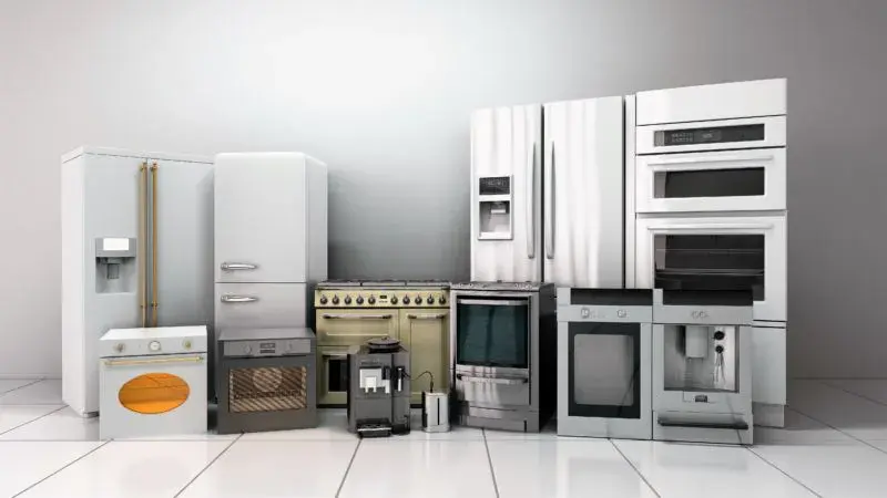 An image of a variety of kitchen appliances lined up in a row.
