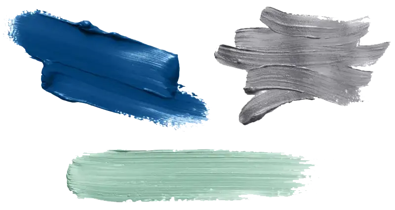 An image of a three paint colors swatched in navy, mint green, and grey.