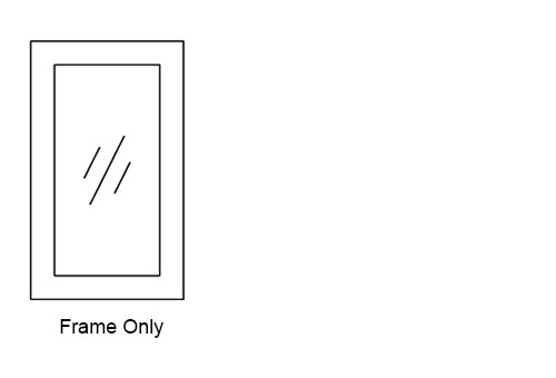 A schematic of the Shaker glass-ready door options including frame only and mullions.